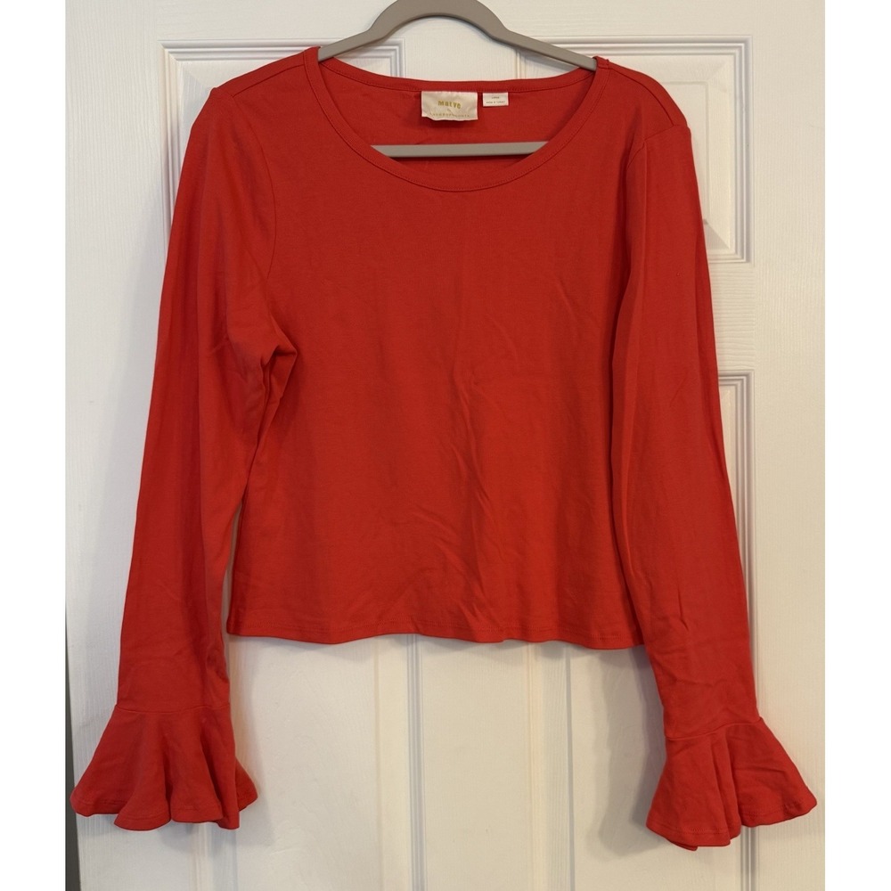 Maeve by Anthropologie Top Cropped Size Large Red Fitted Bell Sleeve Party Boho
